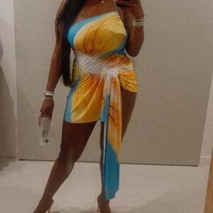 Vibrant Blue and Yellow Mini Dress